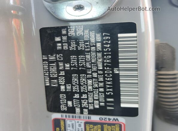 5XYK6CDF7RG154297 2024 KIA SPORTAGE Gray Vista de la etiqueta del VIN