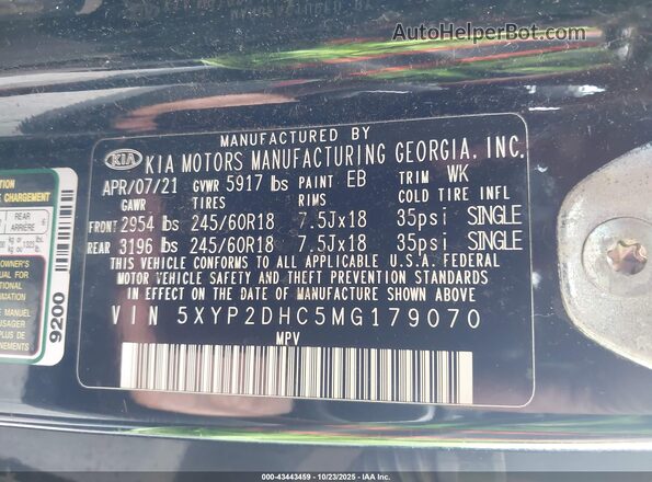 5XYP2DHC5MG179070 2021 KIA TELLURIDE Черный Вид подкапотного пространства