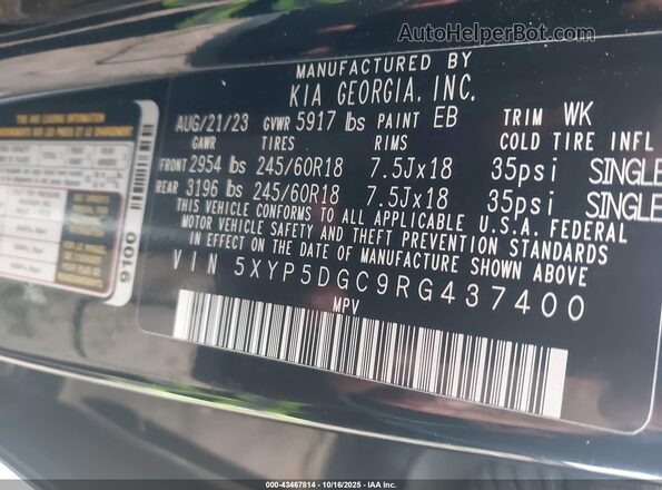5XYP5DGC9RG437400 2024 KIA TELLURIDE Черный Вид подкапотного пространства