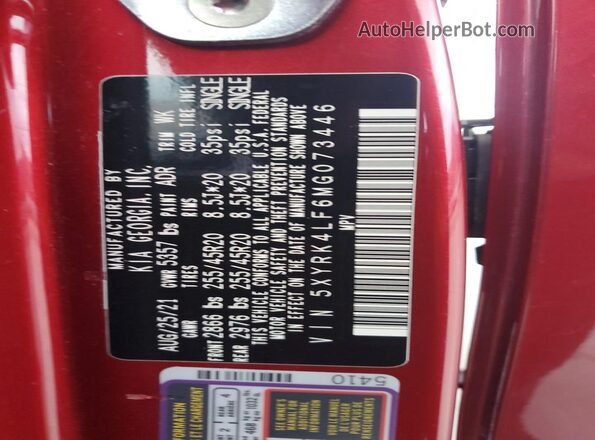 5XYRK4LF6MG073446 2021 KIA SORENTO Red 360 interior view