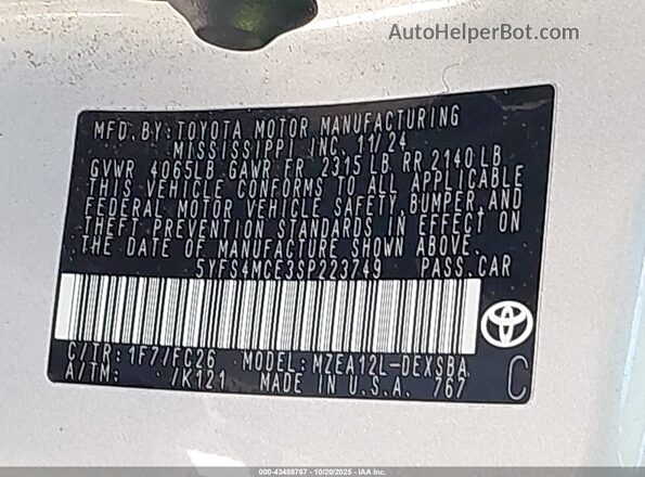 5YFS4MCE3SP223749 2025 TOYOTA LL Серебряный Вид подкапотного пространства