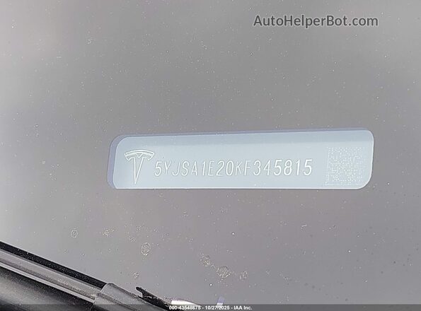 5YJSA1E20KF345815 2019 TESLA MODEL S Black Widok komory silnika