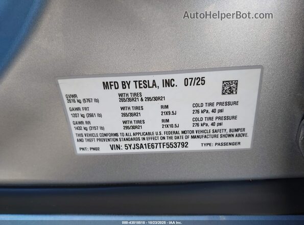 5YJSA1E67TF553792 2026 TESLA MODEL S Серебряный Вид подкапотного пространства
