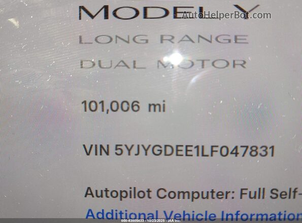 5YJYGDEE1LF047831 2020 TESLA MODEL Y Black 
