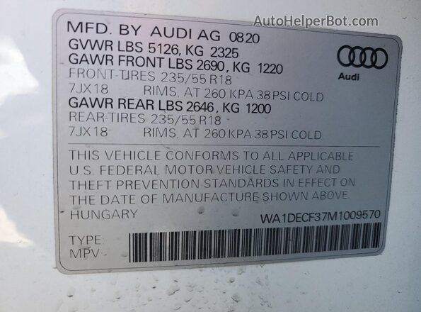 WA1DECF37M1009570 2021 AUDI Q3 White Widok wnętrza 360 stopni