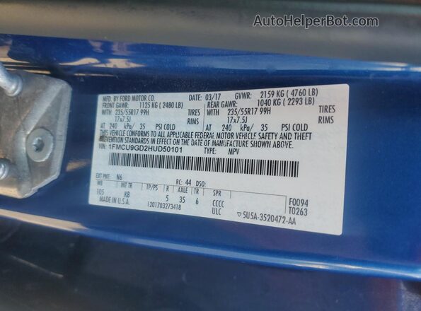 1FMCU9GD2HUD50101 2017 FORD ESCAPE Blue Vista interior de 360 grados