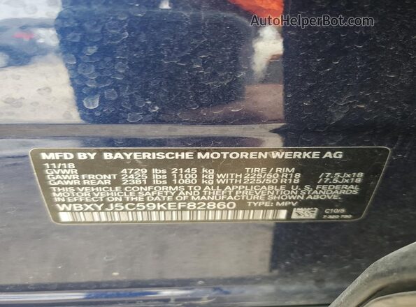 WBXYJ5C59KEF82860 2019 BMW X2 Blue Widok naklejki z numerem VIN
