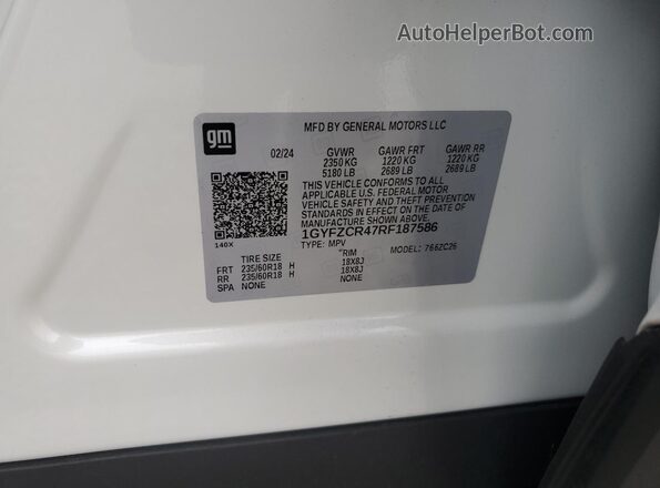 1GYFZCR47RF187586 2024 CADILLAC XT4 Белый Панорамный вид салона 360°