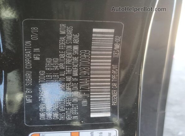 JF1ZNAA19K8700969 2019 TOYOTA 86 Черный Вид наклейки с VIN-кодом