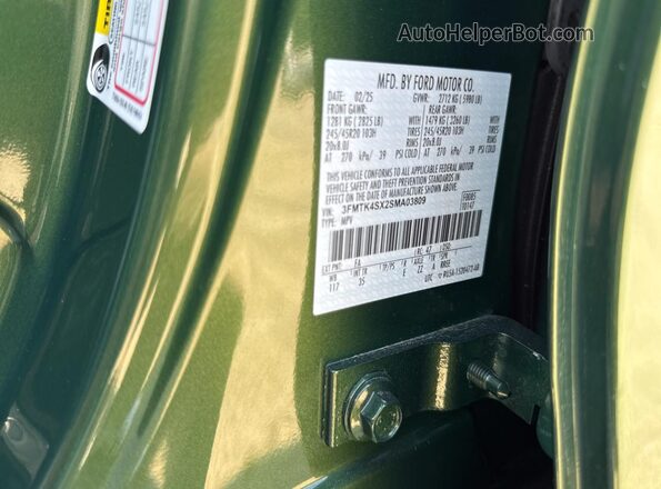 3FMTK4SX2SMA03809 2025 FORD MUSTANG Зеленый Вид задней части салона