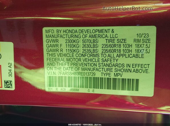 7FARS5H80RE013729 2024 HONDA CR-V HYBRID Red Widok komory silnika