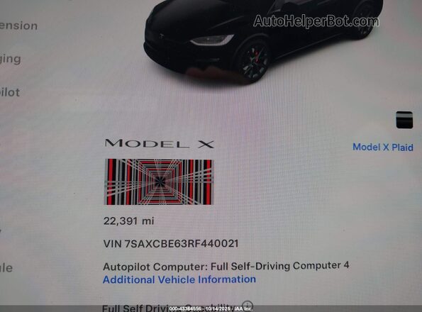7SAXCBE63RF440021 2024 TESLA MODEL X Черный Вид задних сидений