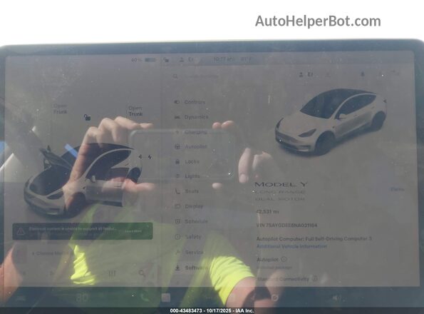 7SAYGDEE8NA021164 2022 TESLA MODEL Y Белый Вид задних сидений