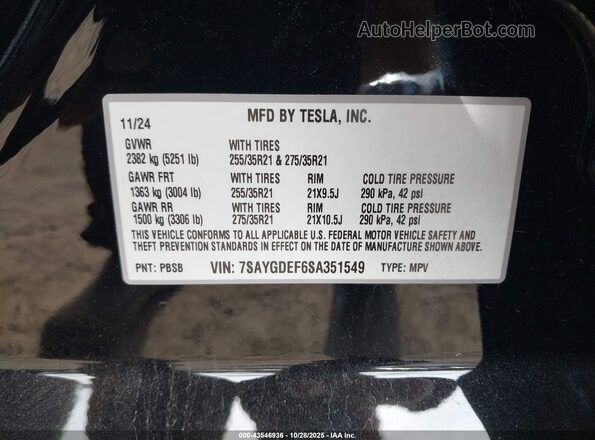 7SAYGDEF6SA351549 2025 TESLA MODEL Y Black Widok komory silnika