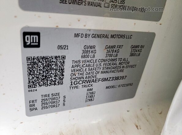1GCRWAEF6MZ338397 2021 CHEVROLET ALL MODELS Белый Вид наклейки с VIN-кодом