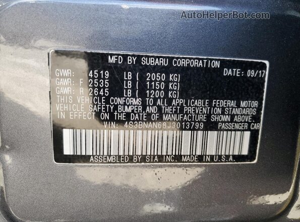 4S3BNAN68J3013799 2018 SUBARU LEGACY Charcoal Սալոնի 360 աստիճան տեսք