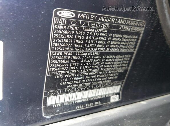 SALRG2RV1JA053954 2018 LAND ROVER DISCOVERY Blue Widok wnętrza 360 stopni
