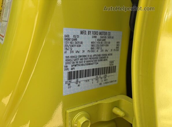 3FMTK3SU3SMA07724 2025 FORD MUSTANG MACH-E PREMI Желтый Вид задней части салона