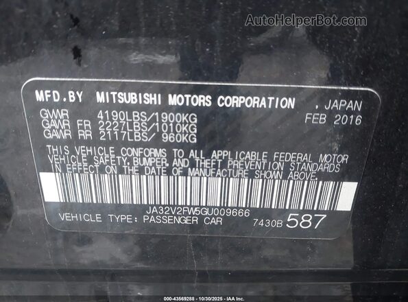 JA32V2FW5GU009666 2016 MITSUBISHI LANCER Черный Вид подкапотного пространства