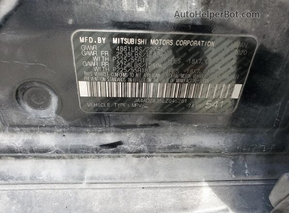 JA4AD2A35LZ045281 2020 MITSUBISHI OUTLANDER Черный Вид наклейки с VIN-кодом