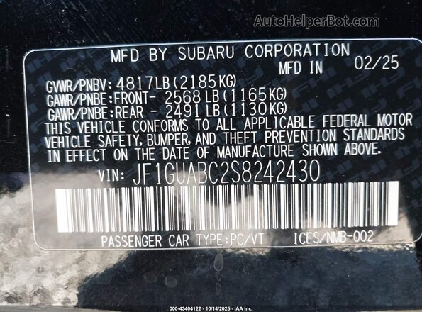 JF1GUABC2S8242430 2025 SUBARU IMPREZA Черный Вид подкапотного пространства