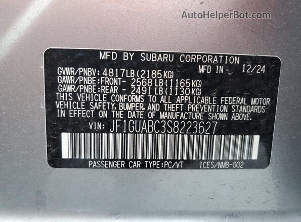 JF1GUABC3S8223627 2025 SUBARU IMPREZA Серебряный Вид подкапотного пространства