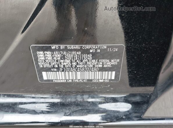 JF1GUABC4S8202480 2025 SUBARU IMPREZA Black Engine compartment view