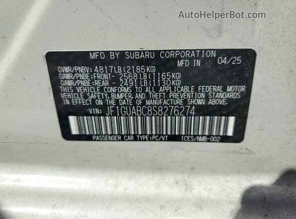 JF1GUABC8S8276274 2025 SUBARU IMPREZA Белый Вид подкапотного пространства
