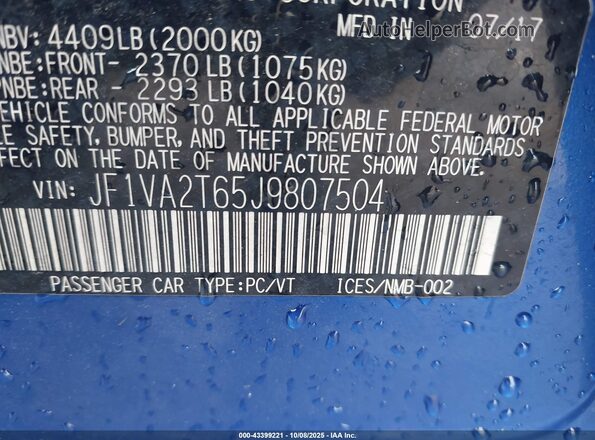 JF1VA2T65J9807504 2018 SUBARU WRX STI Синий Вид подкапотного пространства