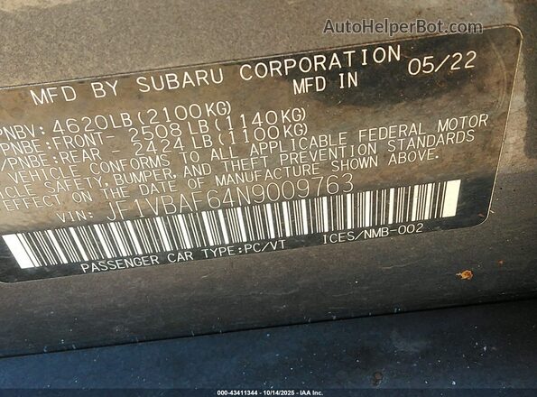 JF1VBAF64N9009763 2022 SUBARU WRX Blue Вид підкапотного простору