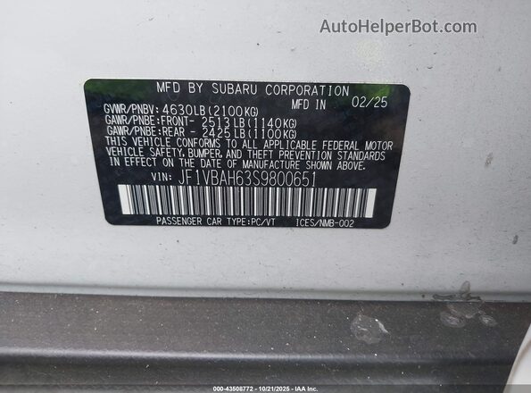JF1VBAH63S9800651 2025 SUBARU WRX Белый Вид подкапотного пространства