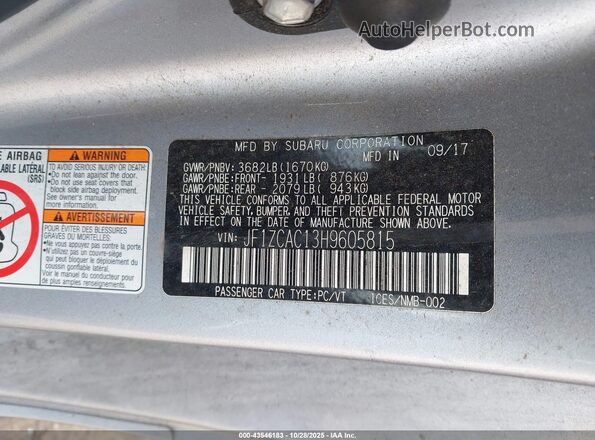 JF1ZCAC13H9605815 2017 SUBARU BRZ Серебряный Вид подкапотного пространства