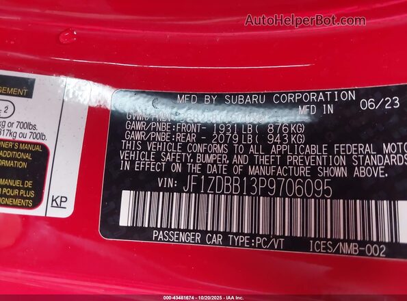 JF1ZDBB13P9706095 2023 SUBARU BRZ Red Vista del compartimento del motor