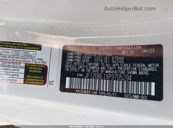 JF1ZDBE1XP9705294 2023 SUBARU BRZ Белый Вид подкапотного пространства