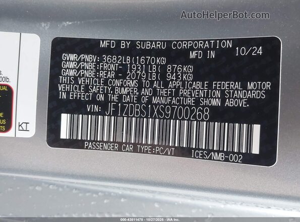 JF1ZDBS1XS9700268 2025 SUBARU BRZ Серебряный Вид подкапотного пространства