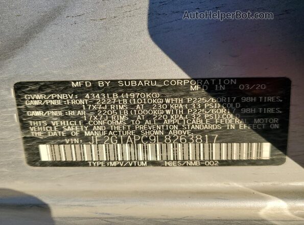 JF2GTAPC9L8263817 2020 SUBARU CROSSTREK Серебряный Панорамный вид салона 360°