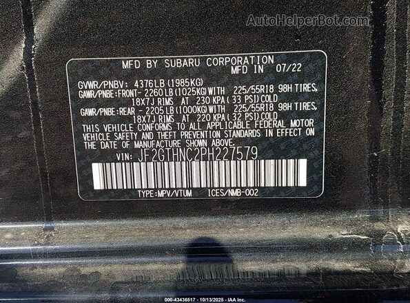 JF2GTHNC2PH227579 2023 SUBARU CROSSTREK Черный Вид подкапотного пространства