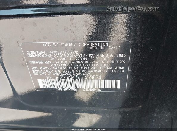 JF2SJAWC5JH459834 2018 SUBARU FORESTER 2.5I TO Черный Вид подкапотного пространства