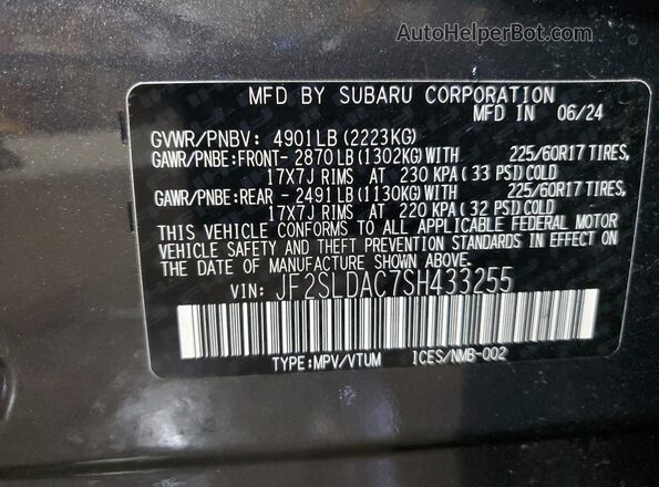 JF2SLDAC7SH433255 2025 SUBARU FORESTER Gray Вид наклейки з VIN-кодом