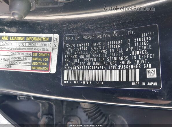 JHMZC5F32JC002571 2018 HONDA CLARITY PLUG-IN HYBRID Черный Вид подкапотного пространства