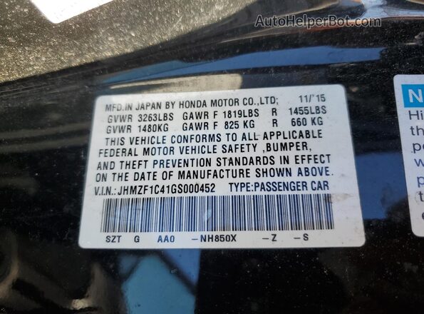 JHMZF1C41GS000452 2016 HONDA CR-Z Black Widok komory silnika