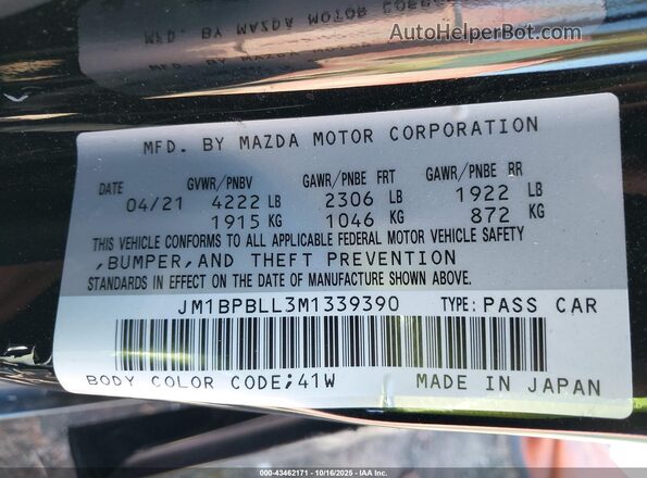 JM1BPBLL3M1339390 2021 MAZDA 3 Черный Вид подкапотного пространства