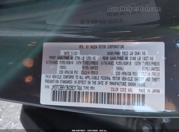 JM3TCBBY3N0601744 2022 MAZDA CX-9 Gray Vista del compartimento del motor