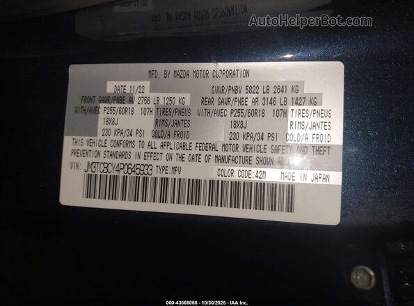JM3TCBCY4P0645933 2023 MAZDA CX-9 Синий Вид подкапотного пространства