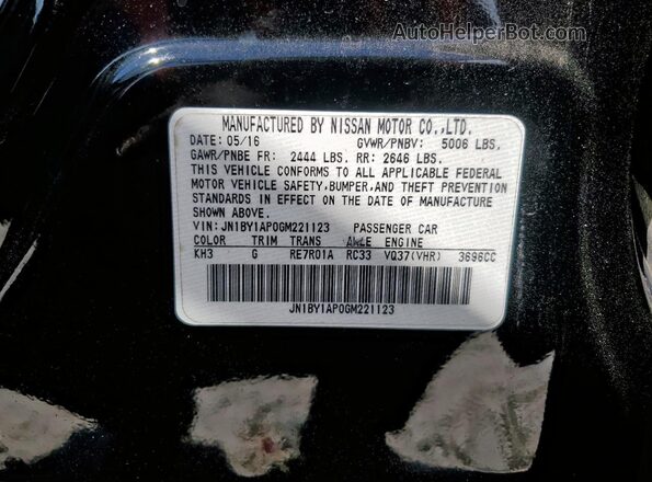 JN1BY1AP0GM221123 2016 INFINITI Q70 Black Widok naklejki z numerem VIN