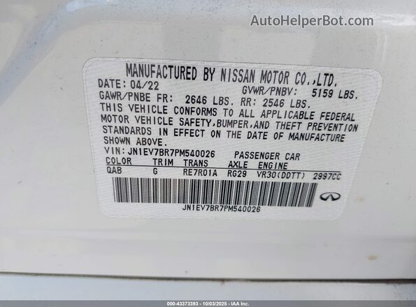 JN1EV7BR7PM540026 2023 INFINITI Q50 White Widok komory silnika