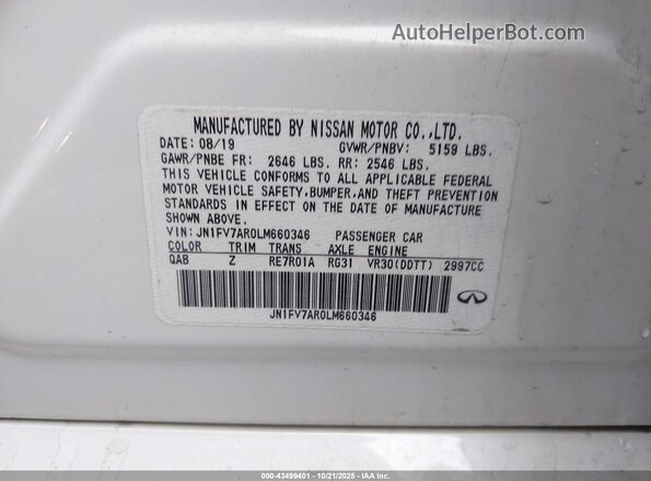 JN1FV7AR0LM660346 2020 INFINITI Q50 Белый Вид подкапотного пространства