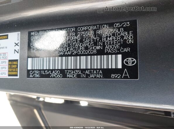 JTDAFAAF2P3002028 2023 TOYOTA CROWN Серый Вид подкапотного пространства