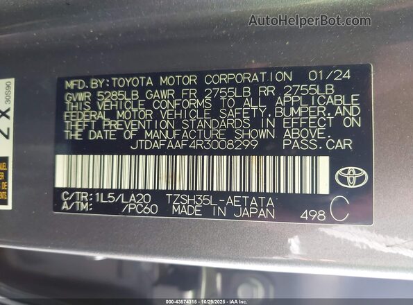 JTDAFAAF4R3008299 2024 TOYOTA CROWN Gray Vista del compartimento del motor