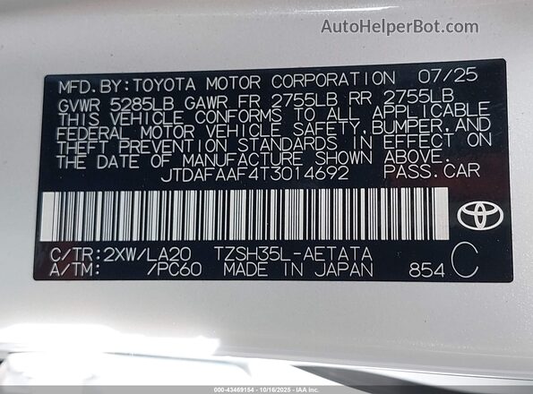 JTDAFAAF4T3014692 2026 TOYOTA CROWN White ძრავის განყოფილების ხედი